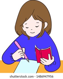 Female student sitting at desk for studying exam
