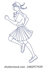 A female student starts running with a smile