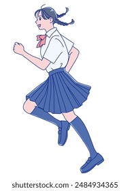 A female student starts running with a smile