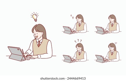 Female student to study.
 Hand drawn style vector design illustrations.