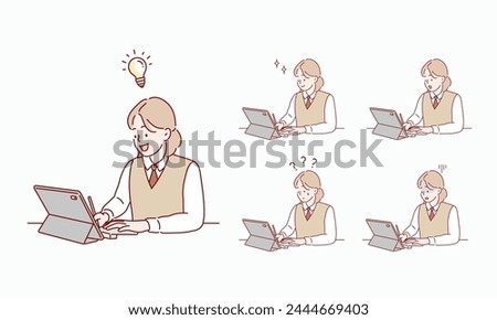 Female student to study.
 Hand drawn style vector design illustrations.