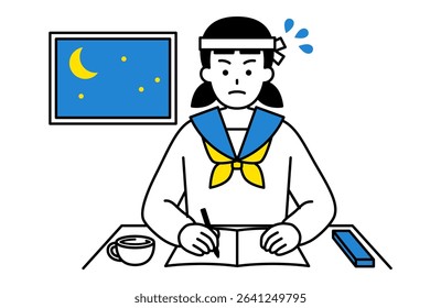 Female student studying all night