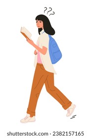 Female student studying with a book.Vector illustration. Educational and Self-Development. Concept for trainings, seminars, online courses.College student. Isolated vector illustration.