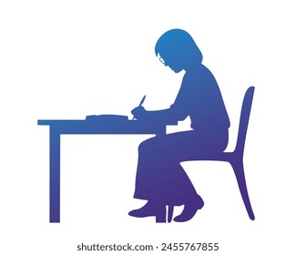 A Female Student is studying silhouette vector illustration isolated, eps