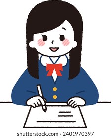 A female student studying. student taking a test.