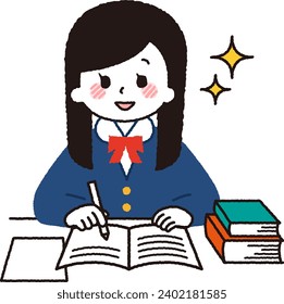 A female student studying. student taking a test.