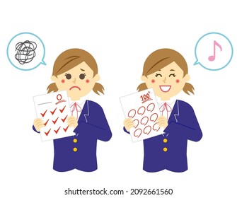 female student with test answer sheet.