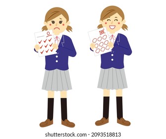 female student with test answer sheet.