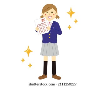 female student with test answer sheet.