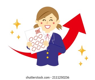 female student with test answer sheet.