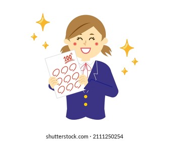 female student with test answer sheet.