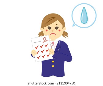 female student with test answer sheet.