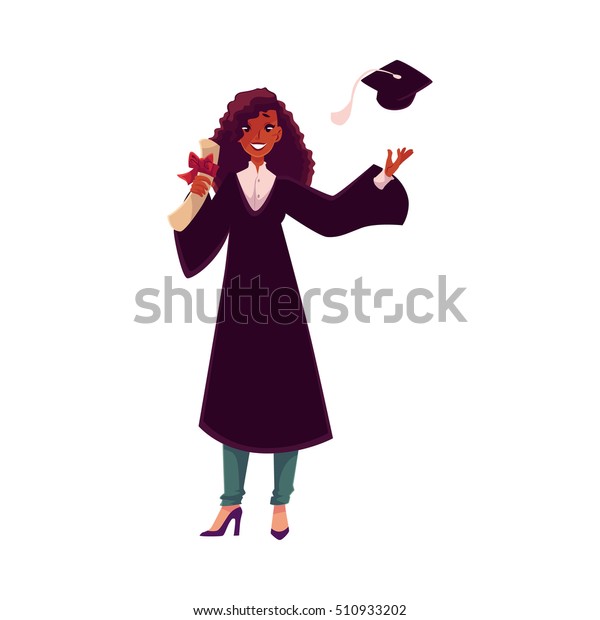 Female Student Traditional Gown Throwing Her Stock Vector (Royalty Free ...