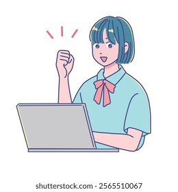 Female student using a computer