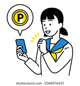 Female student using a smartphone to get points