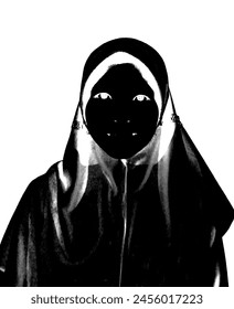 Mujer estudiante - Vector aislado en blanco y negro