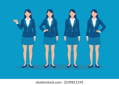 
Estudiante femenina que lleva un uniforme del blazer diversa pose aislada Ilustración vectorial plana