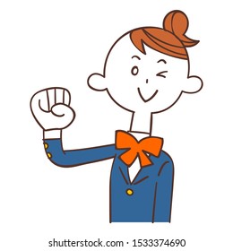A female student wearing a blue blazer posing