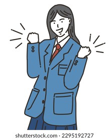 A female student wearing a uniform doing a guts pose
