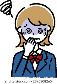 A female student who caught a cold. Illustration of a person who is not feeling well.