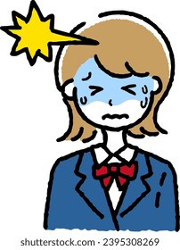 A female student who caught a cold. Illustration of a person who is not feeling well.