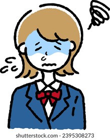 A female student who caught a cold. Illustration of a person who is not feeling well.