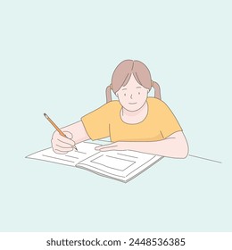 a female student who studies by taking notes