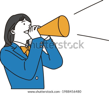 Female students cheering with a megaphone