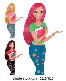 female students three options with a book