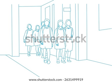 Female students walking in corridor at school