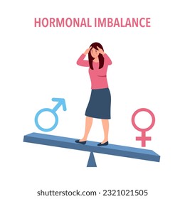 Female suffering from hormonal imbalance in flat design on white background.