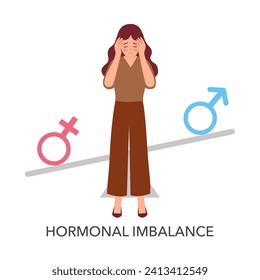 Female suffering from hormonal imbalance in flat design on white background.