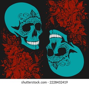 female sugar skull designs hand drawn vector colored clip art
