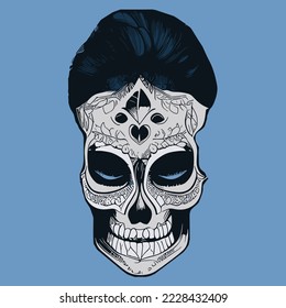 female sugar skull hand drawn vector colored clip art
