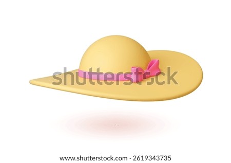 Female summer 3d hat. Beach vacation lady head accessory. Isolated travel outfit element, sunstroke safety fashion detail. Realistic render vector image