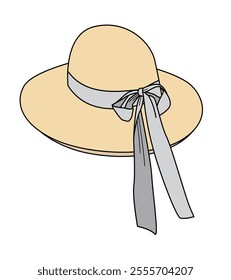 Female sun hats technical flat drawing vector mockup template.