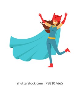 Female superhero in comics costume with cape and cat ears