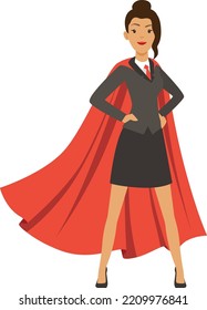 Female superhero in corporate suit. Business powerfull woman