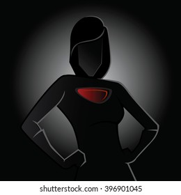 Female superhero figure standing in front of black background, vector illustration