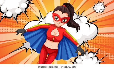 Female superhero flying with dynamic background
