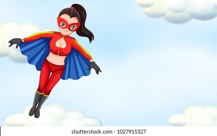 Female superhero flying in sky illustration