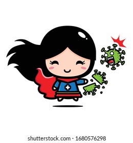 female superhero hitting coronavirus design