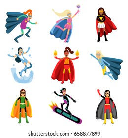 Female Superheroes Different Costumes Set Colorful Stock Vector ...