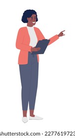 Female supervisor with clipboard semi flat color vector character. Editable figure. Full body person on white. Simple cartoon style spot illustration for web graphic design and animation