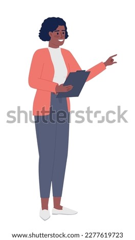 Female supervisor with clipboard semi flat color vector character. Editable figure. Full body person on white. Simple cartoon style spot illustration for web graphic design and animation