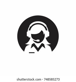 Female support service / customer care / customer service / administrator silhouette icon.
(Circle negative space icon).