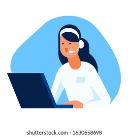 female support service operator  consulting a user wearing headphones set with microphone