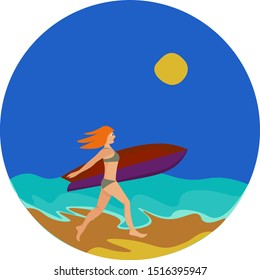 Female surfer, illustration, vector on white background.