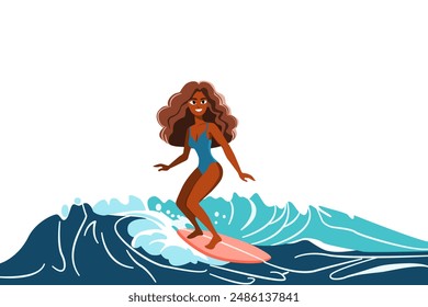 Female Surfer Riding a Wave Illustration
