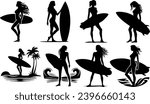 Female Surfer Silhouette Female Surfer With Surfboard Vector